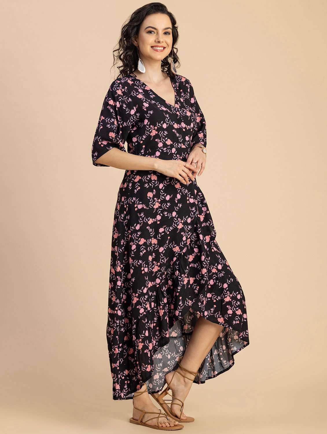 Women Floral Print High Low Dress - 20694777 -  Standard Image - 2