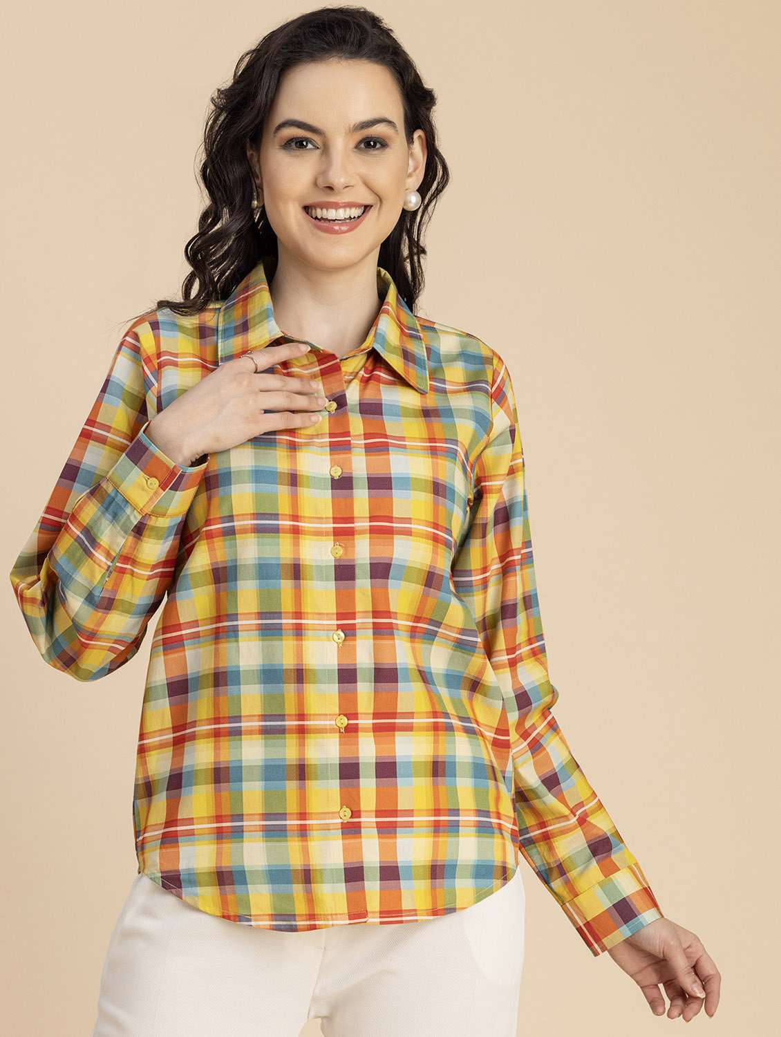 women checkered long sleeves shirt