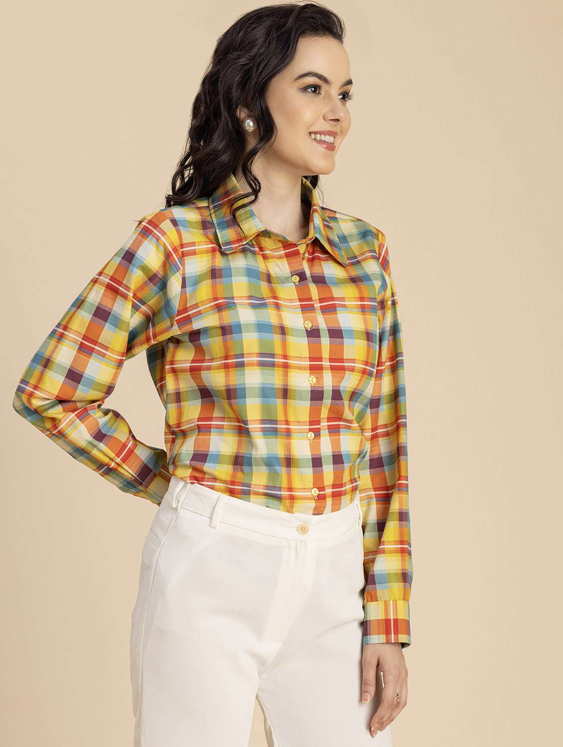 women checkered long sleeves shirt - 20694834 -  Standard Image - 2
