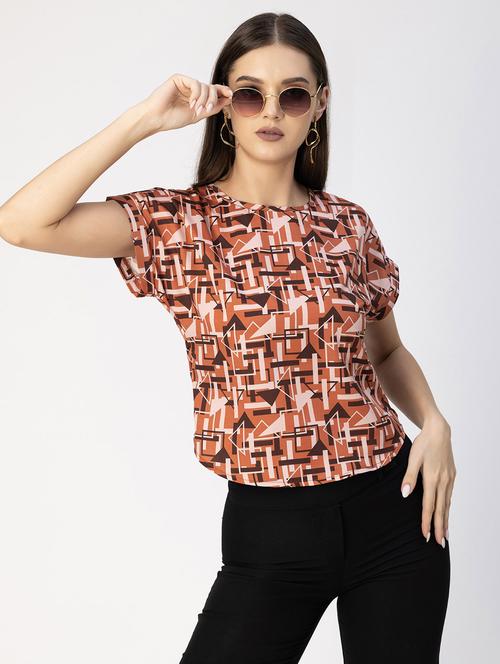 women geometric print round neck top - 20694902 - Standard Image - 0