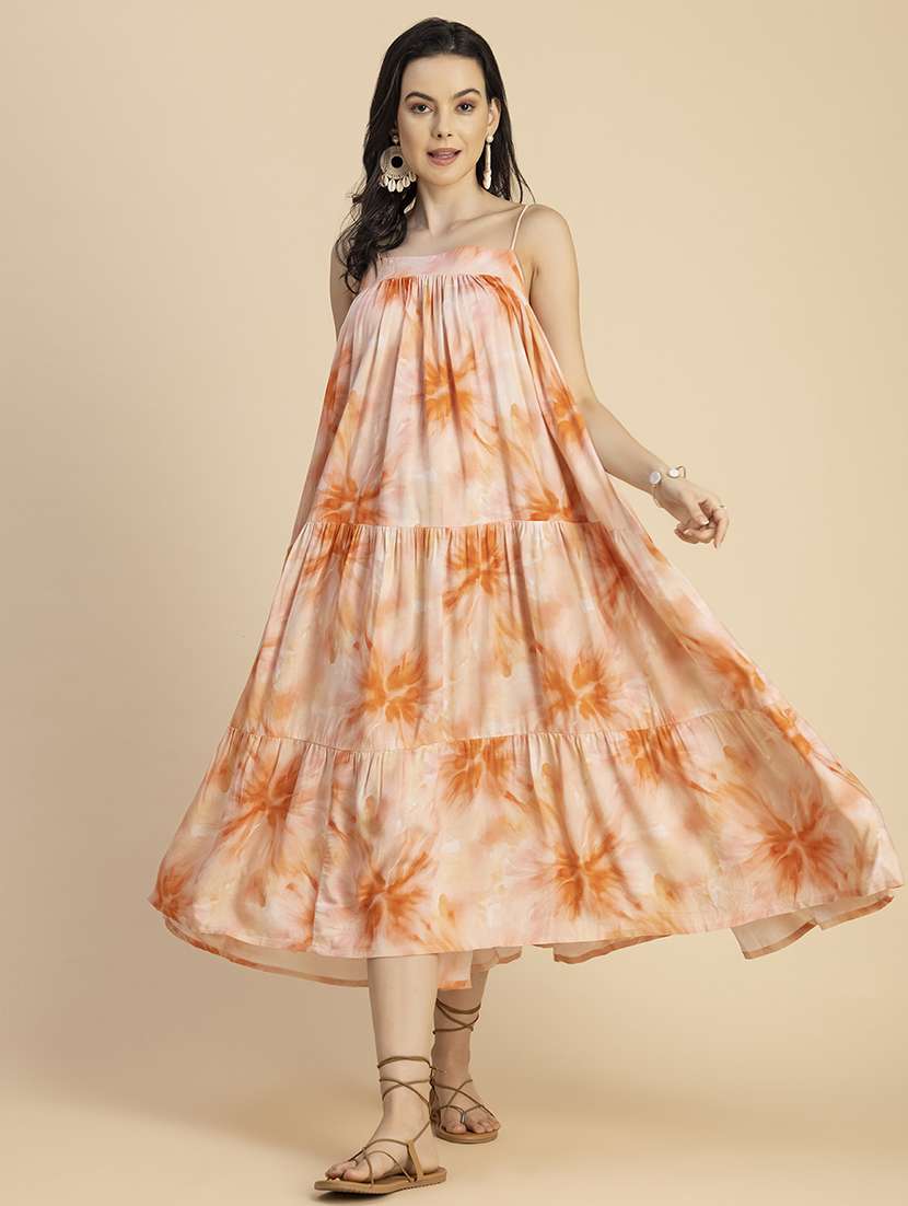 women shoulder strap tiered dress