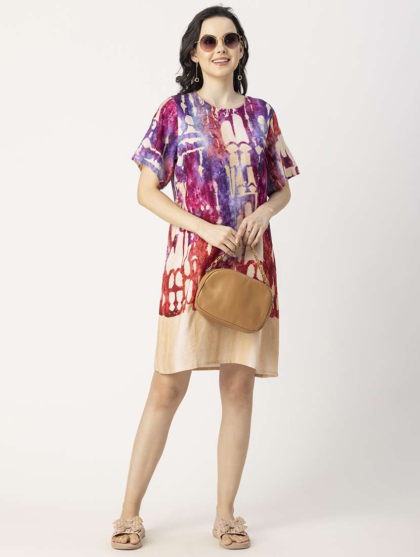 women printed hort sleeves a-line dress