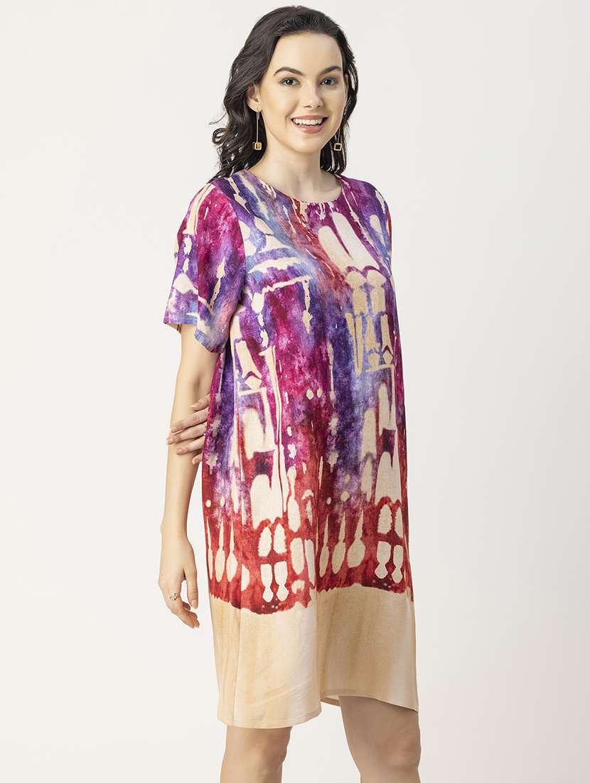 women printed hort sleeves a-line dress - 20695438 -  Standard Image - 2