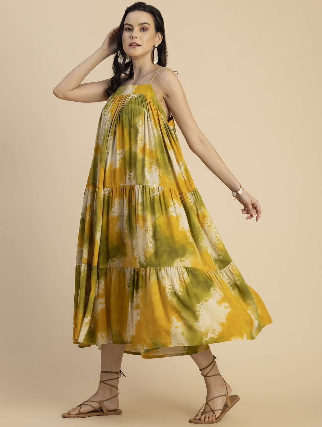 women tie & dyed sleeveless tiered dress - 20695961 -  Standard Image - 2