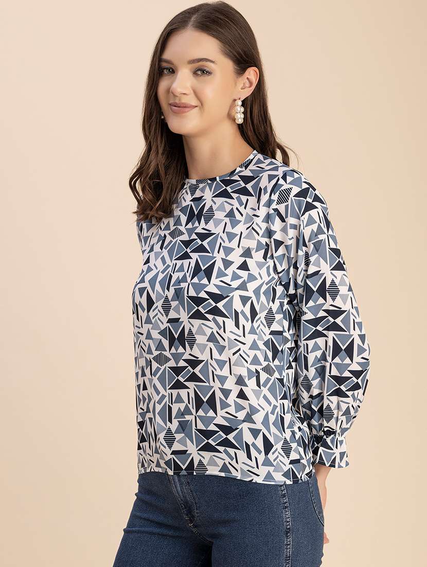 women geometric print long sleeves top - 20696265 -  Standard Image - 2