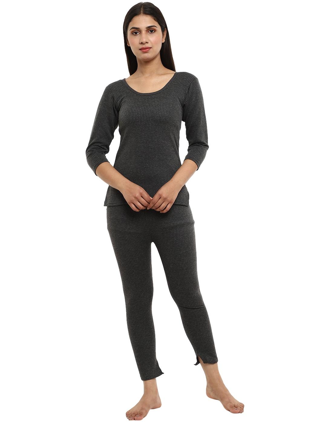 charcoal melange poly cotton thermals & inner wear - 20704998 - Standard Image - 2