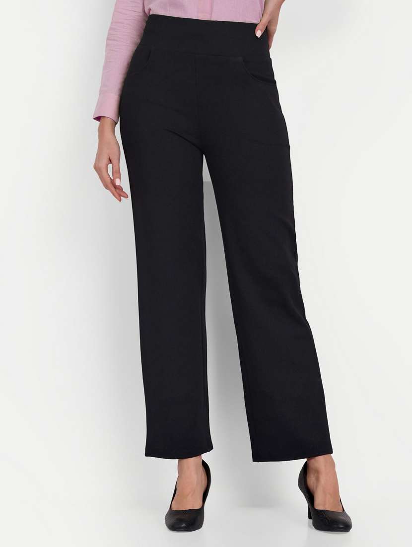 women black solids full length trousers