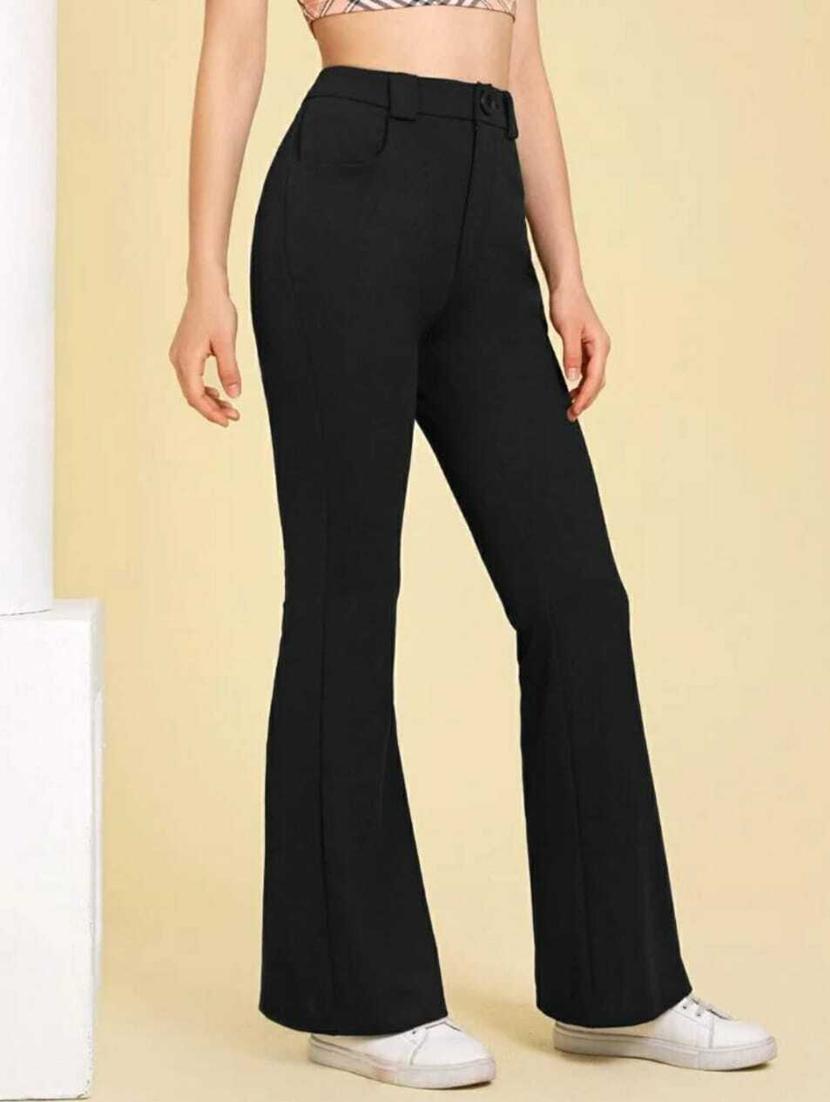 women black solids full length trousers - 20716747 - Standard Image - 2