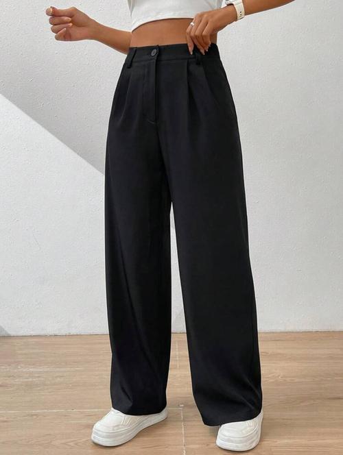 women solid high rise korean pant - 20716984 - Standard Image - 0