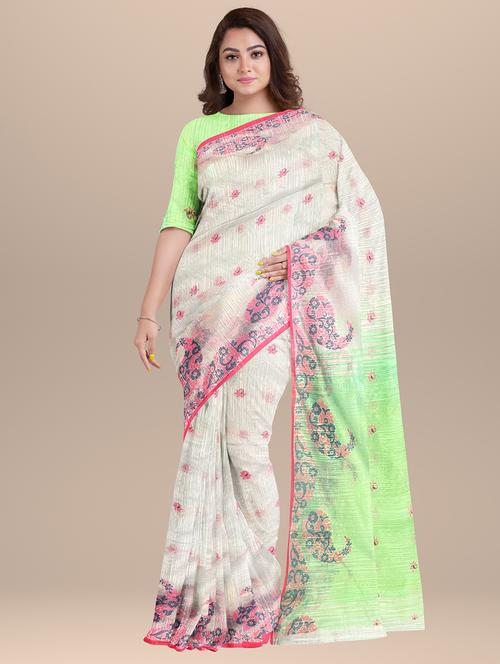 women white self design handloom saree with blouse - 20720090 - Standard Image - 0