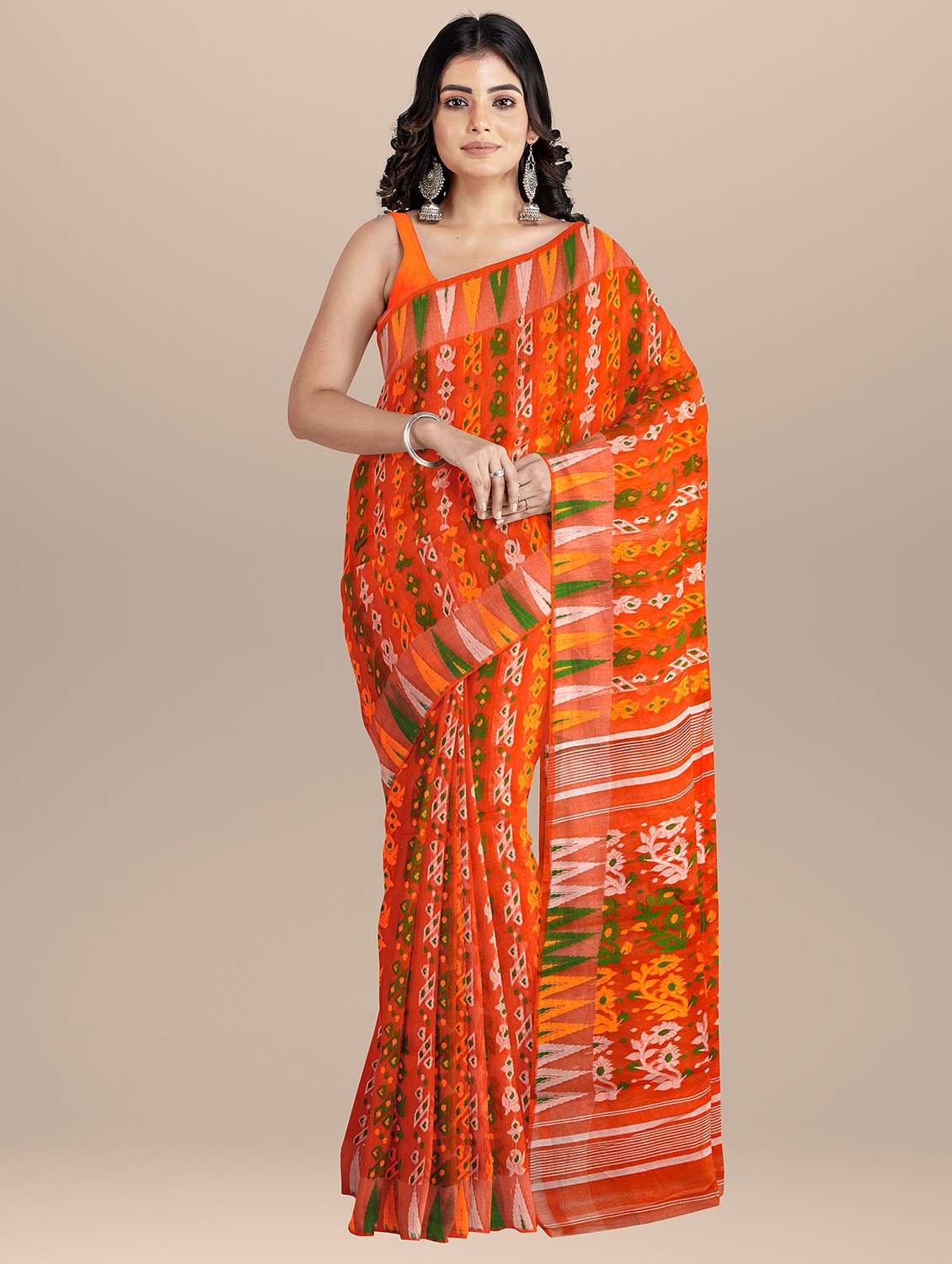 women orange self design jamdani saree - 20720731 - Zoom Image - 0