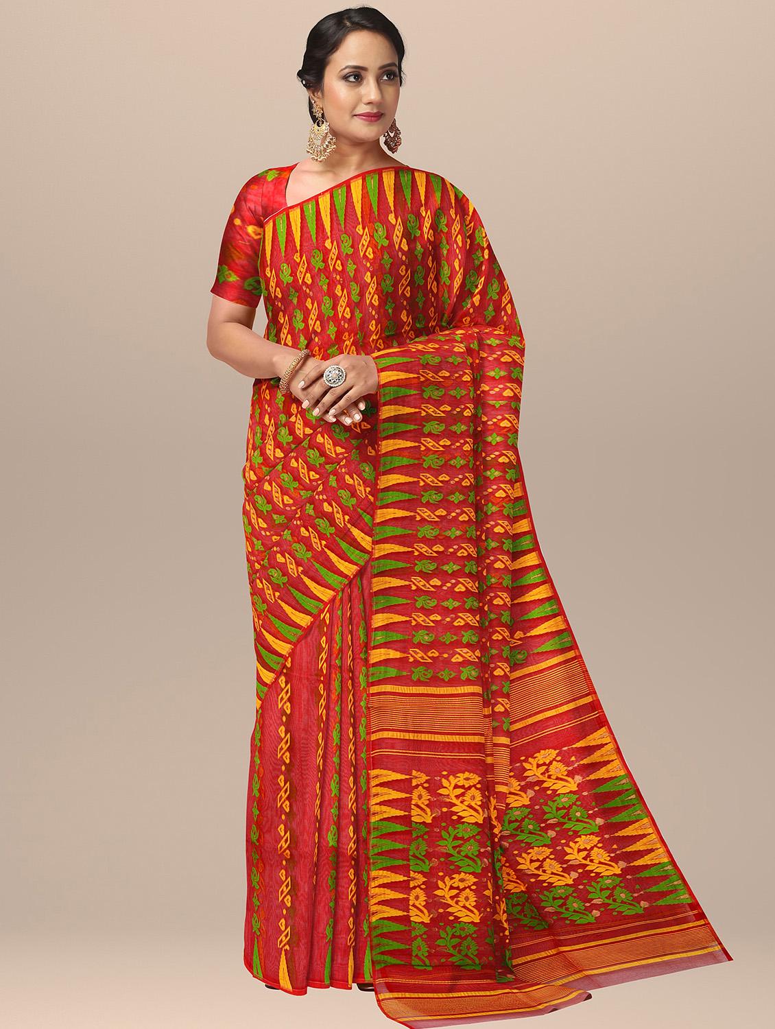 women red self design jamdani saree - 20720733 - Zoom Image - 0