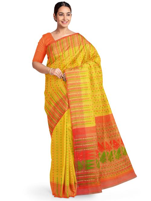 women yellow self design jamdani saree - 20720741 - Standard Image - 0