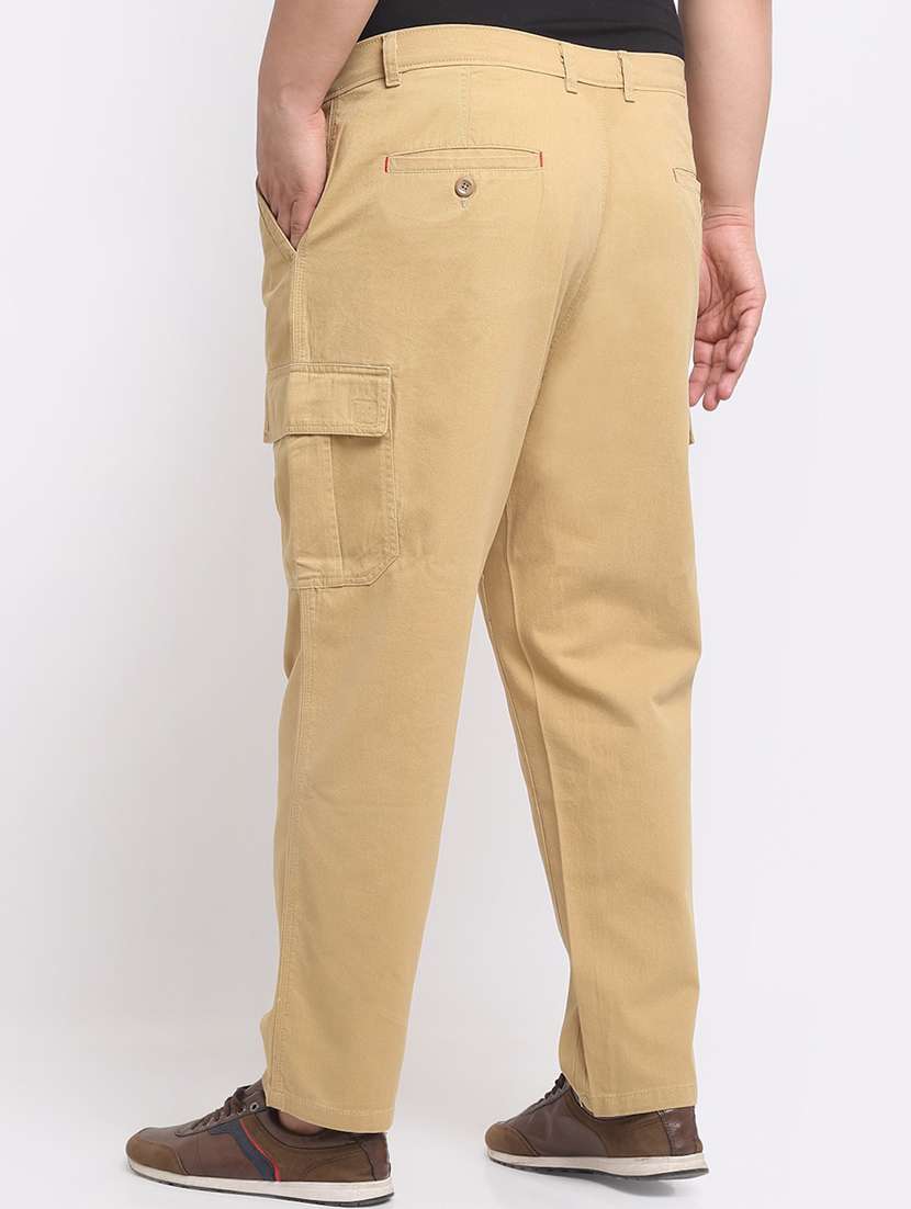khaki cotton flat front casual trousers - 20724058 -  Standard Image - 2