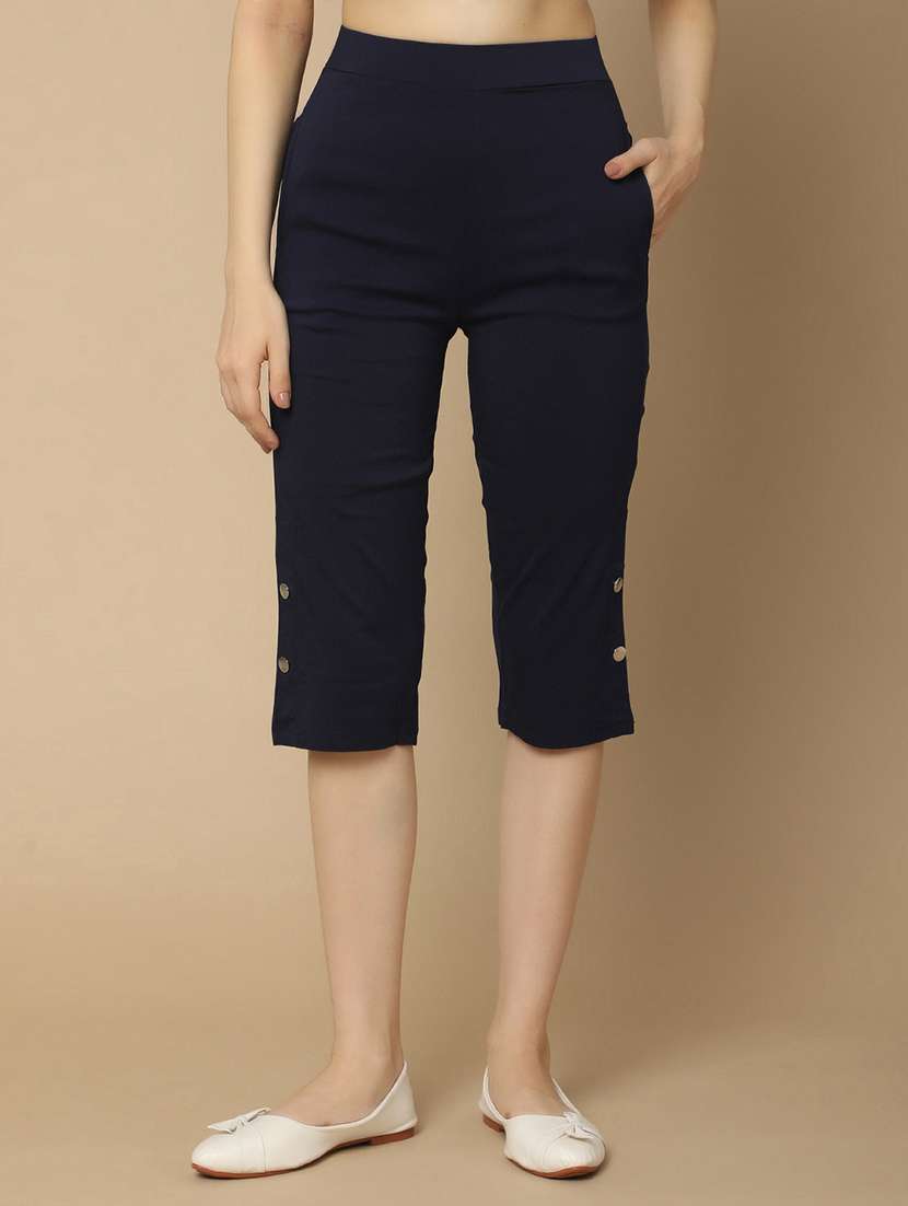 navy blue solid capri