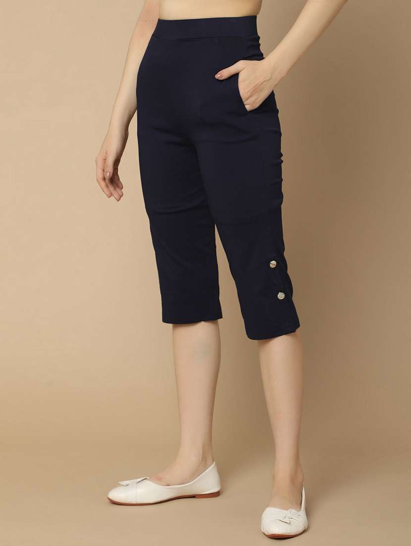 navy blue solid capri - 20724210 -  Standard Image - 2