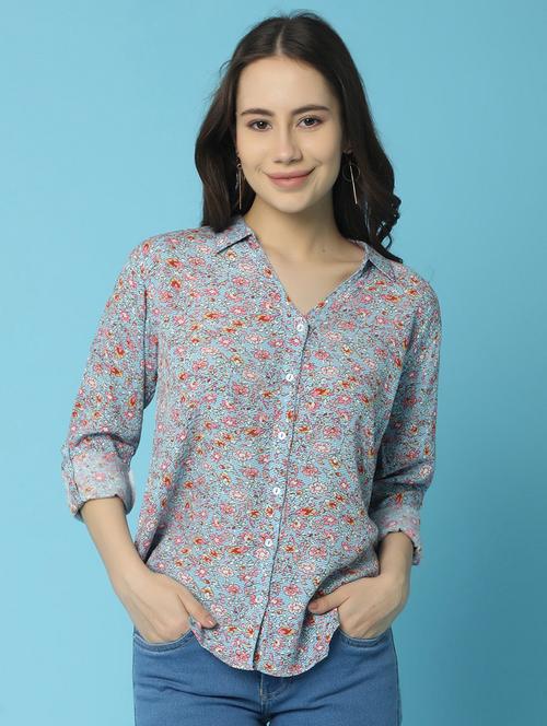 women blue floral printed regular shirt - 20724251 -  Standard Image - 0
