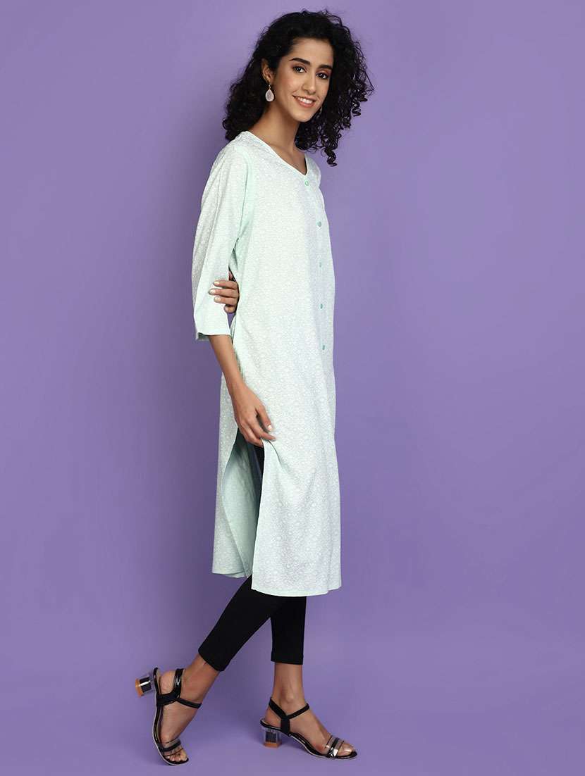 women ai aqua round neck straight kurta - 20724300 -  Standard Image - 2