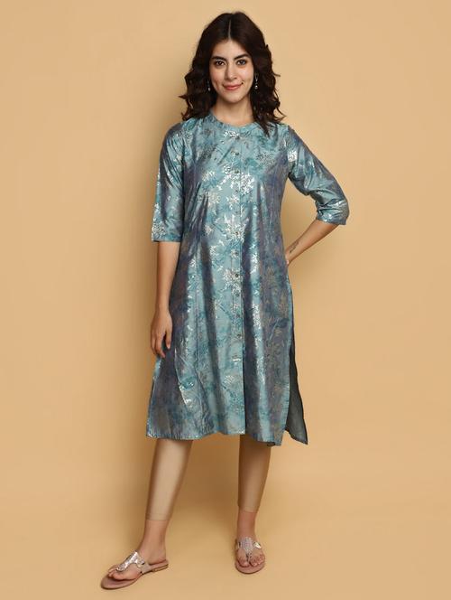 women foil print mandarin neck a-line kurta - 20724448 -  Standard Image - 0