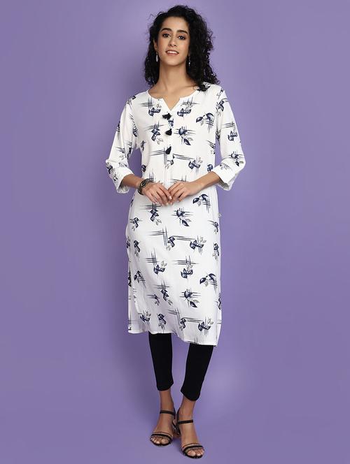women white notch neck straight kurta - 20724561 - Standard Image - 0