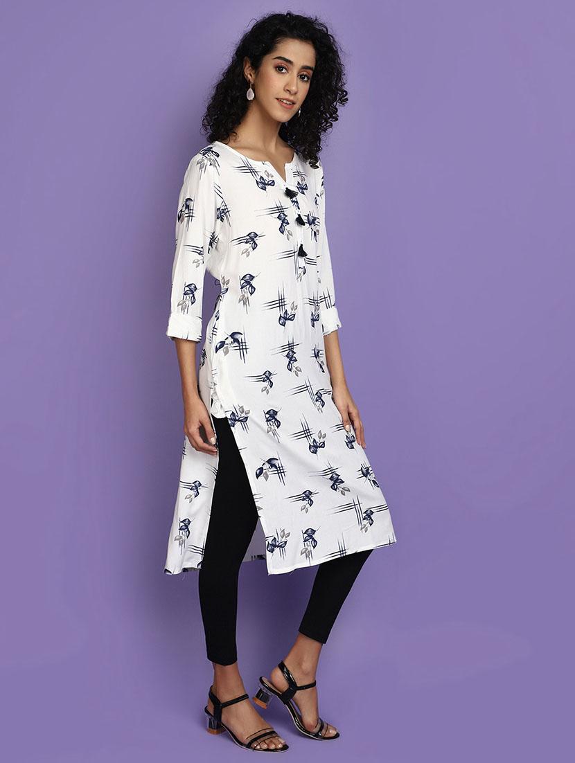 women white notch neck straight kurta - 20724561 - Standard Image - 2