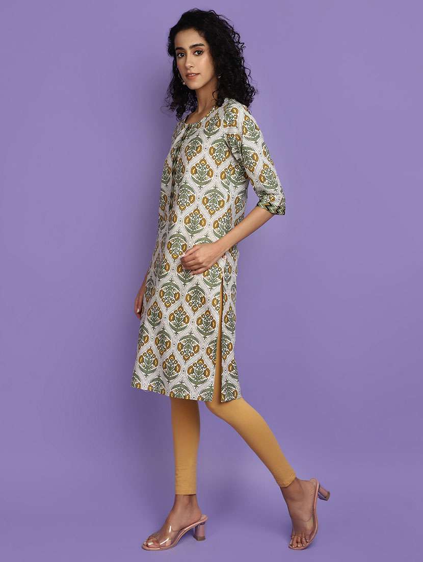 women white round neck straight kurta - 20724586 -  Standard Image - 2