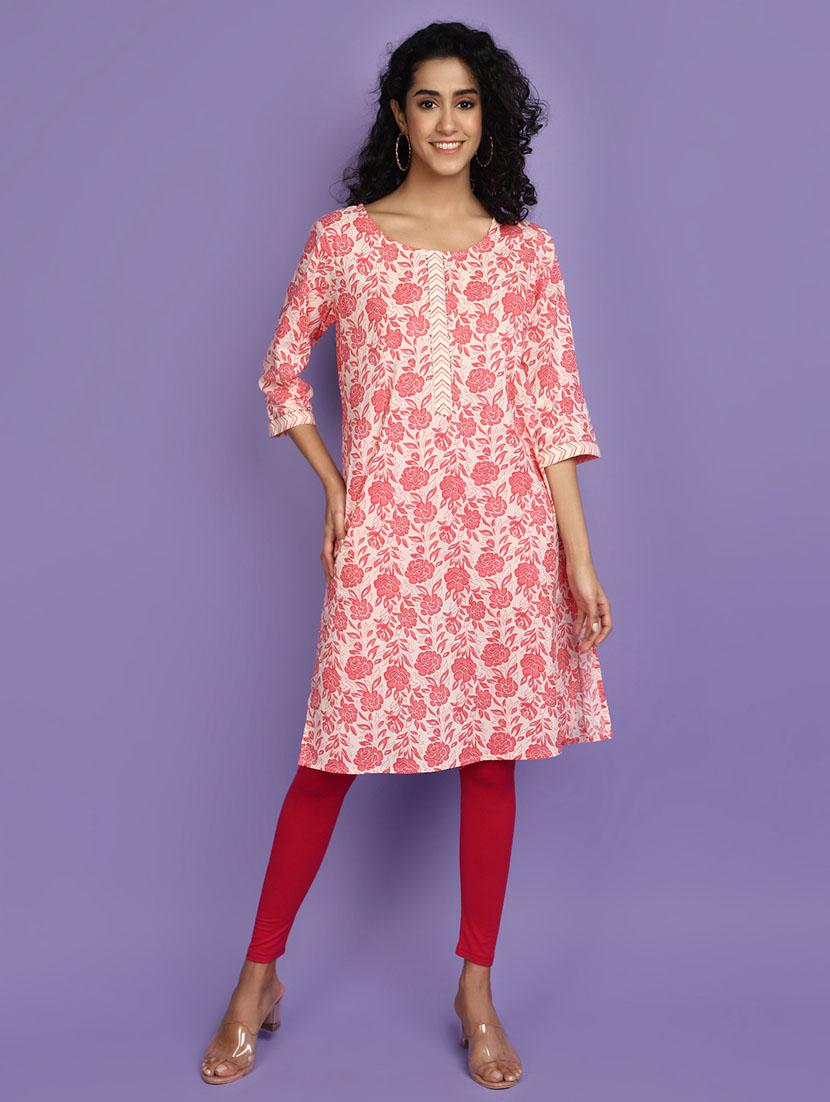 women pink round neck straight kurta - 20724587 - Zoom Image - 0