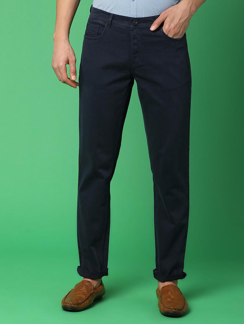 men blue solids chinos casual trouser