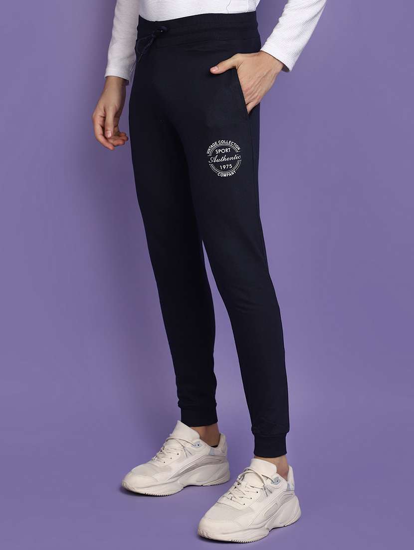 men navy blue placement print mid rise jogger - 20724603 -  Standard Image - 2