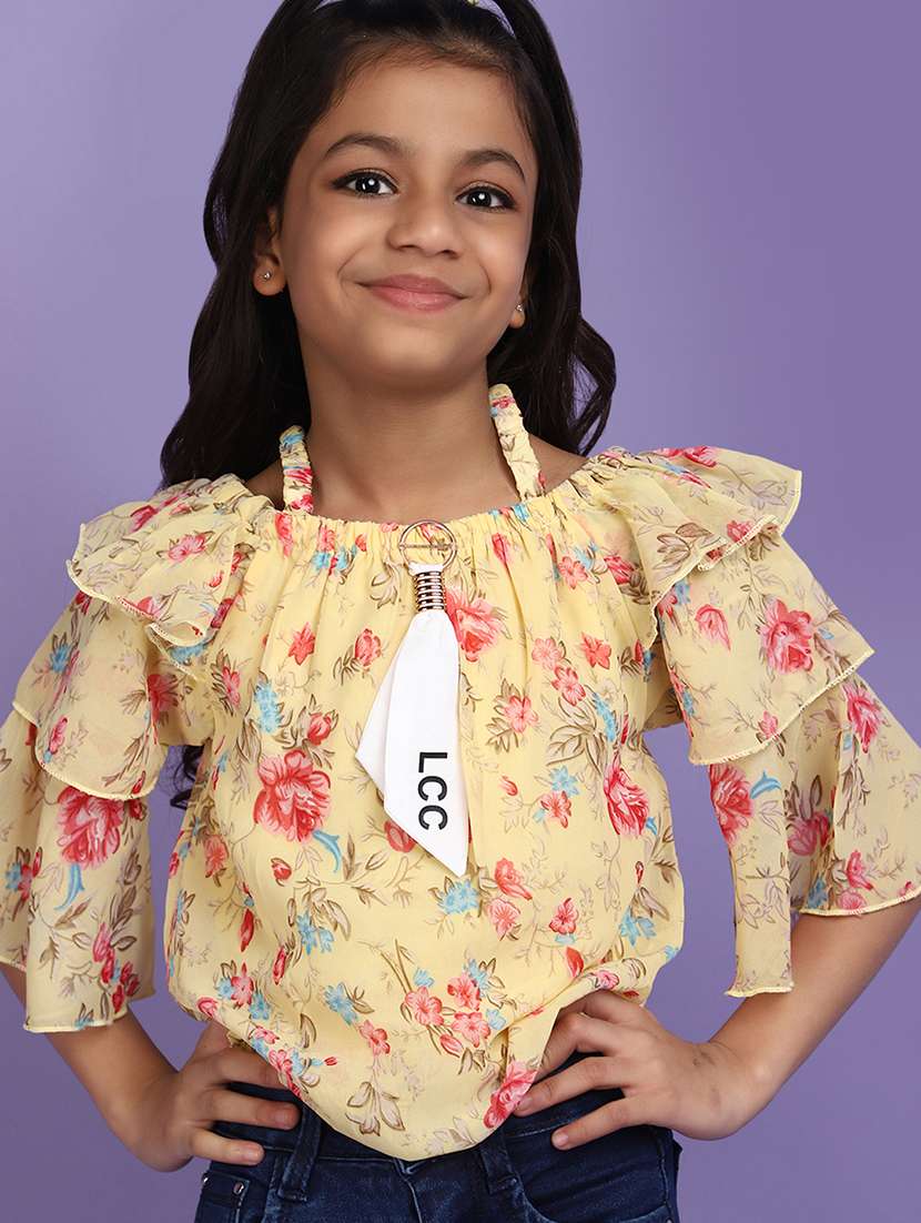 girls yellow floral printed top - 20724755 -  Standard Image - 2