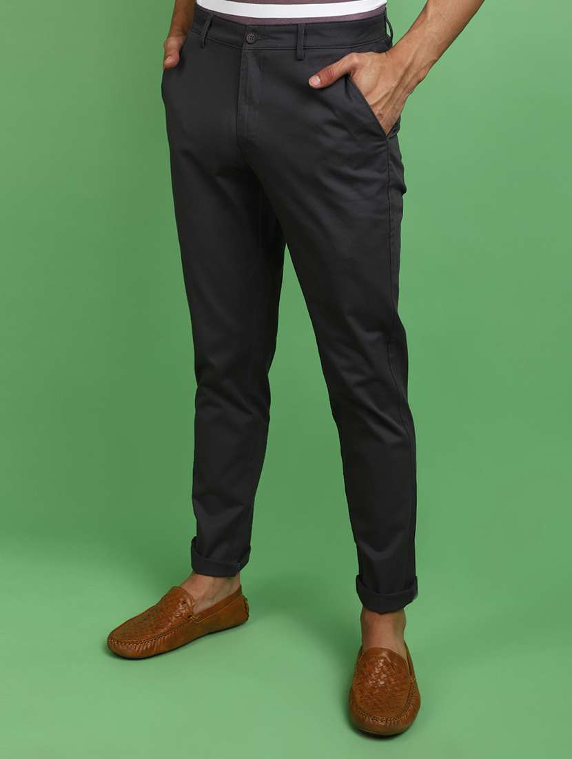 men grey solids chinos casual trouser - 20724764 -  Standard Image - 2