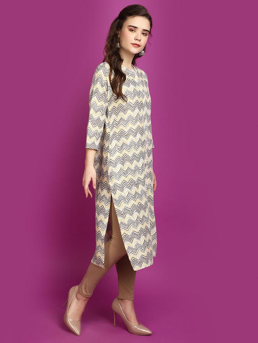 women off-white mandarin neck straight kurta - 20724931 - Standard Image - 2