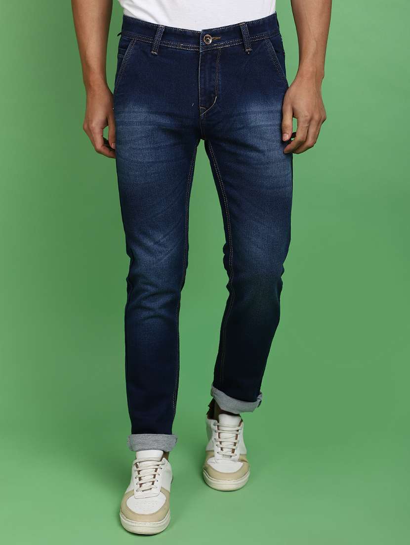 men mid rise plain denim jeans