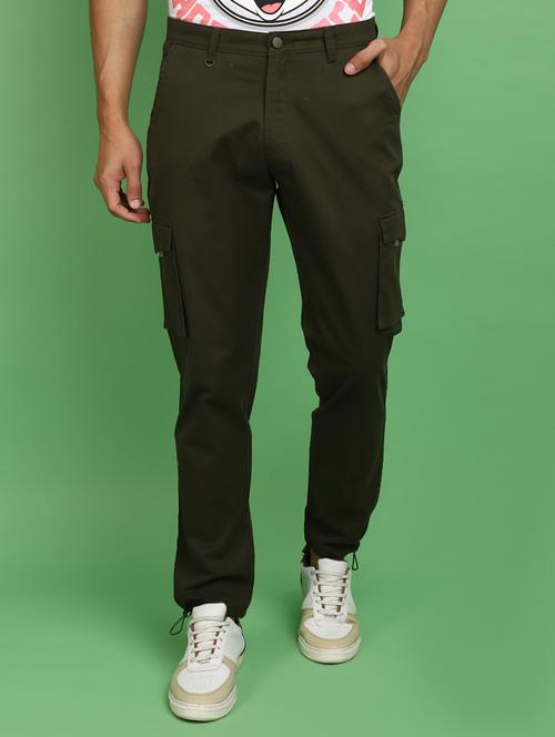 men olive solid mid rise jogger - 20725253 - Standard Image - 0