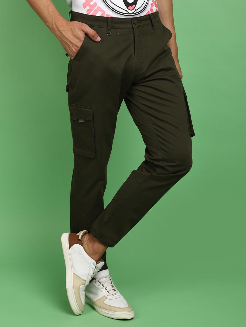 men olive solid mid rise jogger - 20725253 - Standard Image - 2