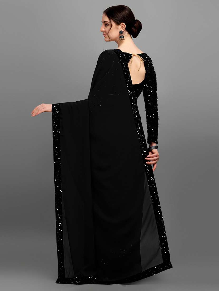 women black solid georgette saree with blouse - 20726367 - Standard Image - 2