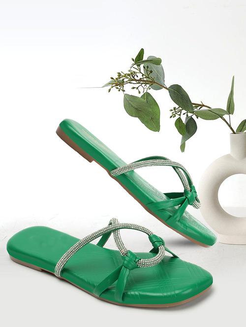 green synthetic slip on sandals - 20726384 -  Standard Image - 0