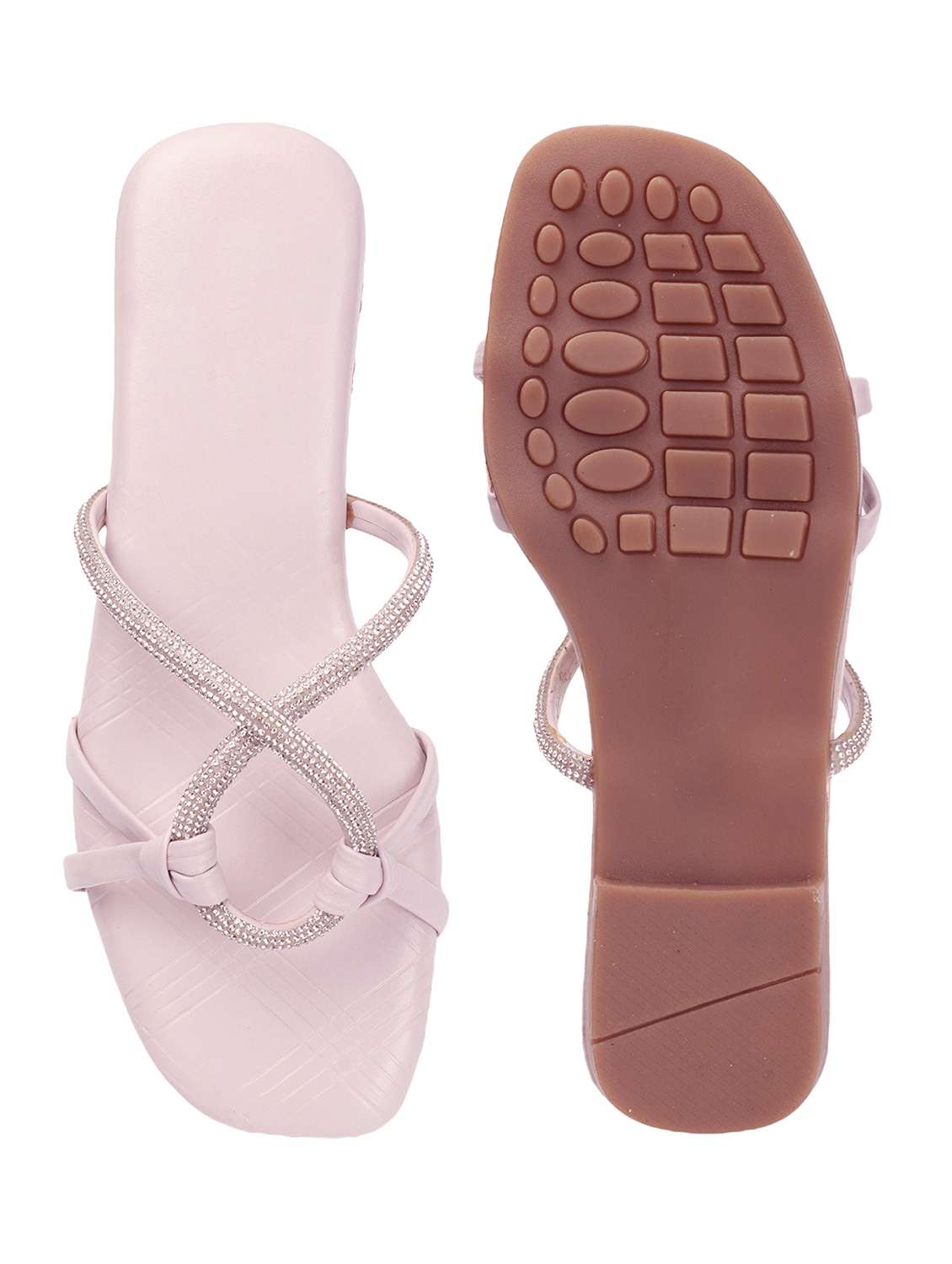 Lavender Synthetic Slip On Sandals