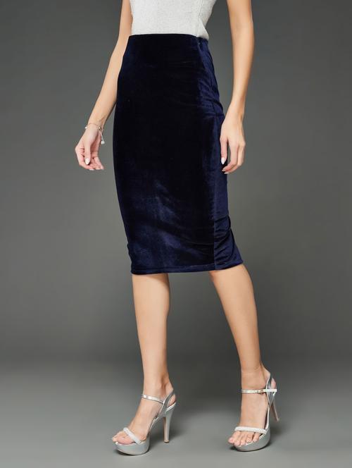 women's navy blue velvet pencil skirt - 20726441 - Standard Image - 0