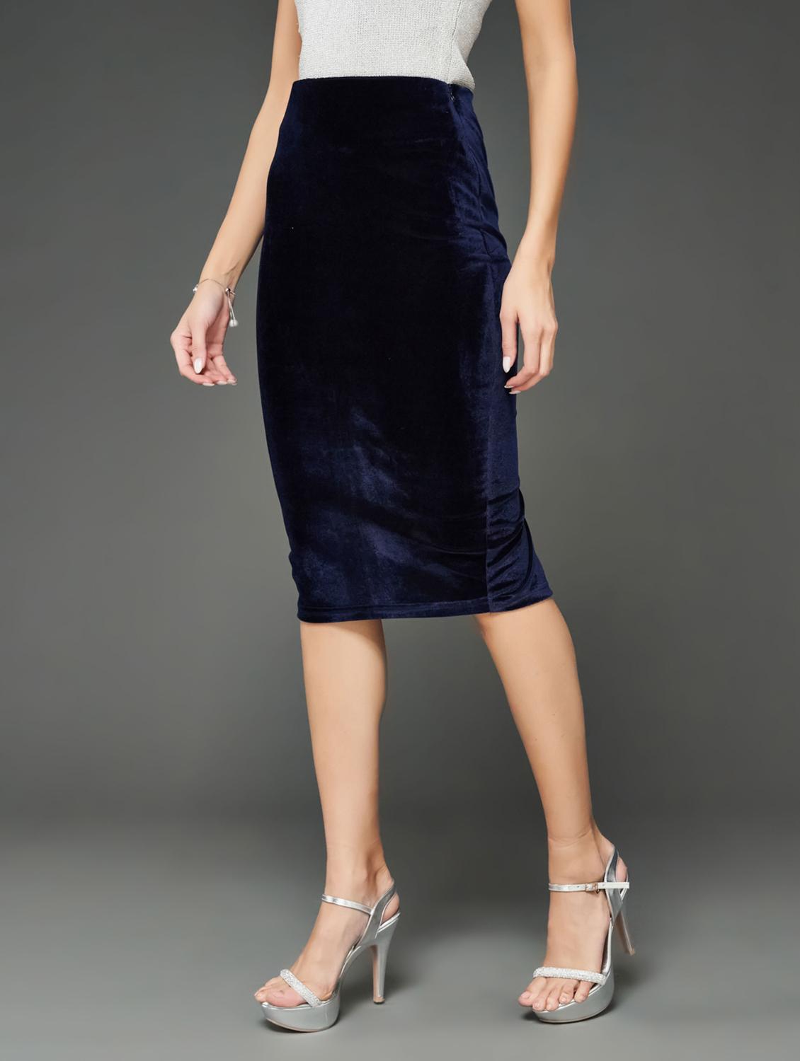 women's navy blue velvet pencil skirt - 20726441 - Zoom Image - 0