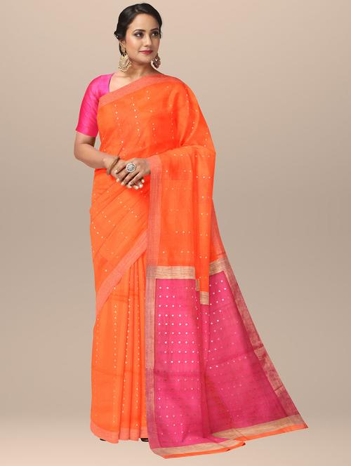women orange self design handloom saree with blouse - 20726534 -  Standard Image - 0