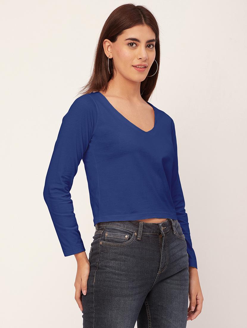 women solid v neck top - 20726550 - Standard Image - 2