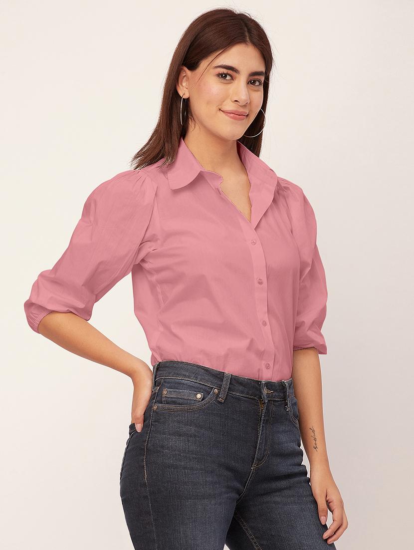 women solid collared puff sleeves shirt - 20726558 - Standard Image - 2