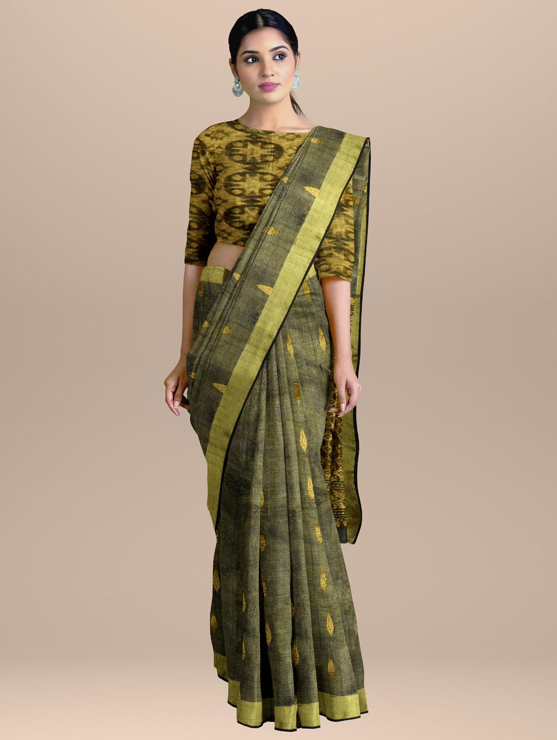 women green self design handloom saree with blouse - 20727241 - Zoom Image - 0