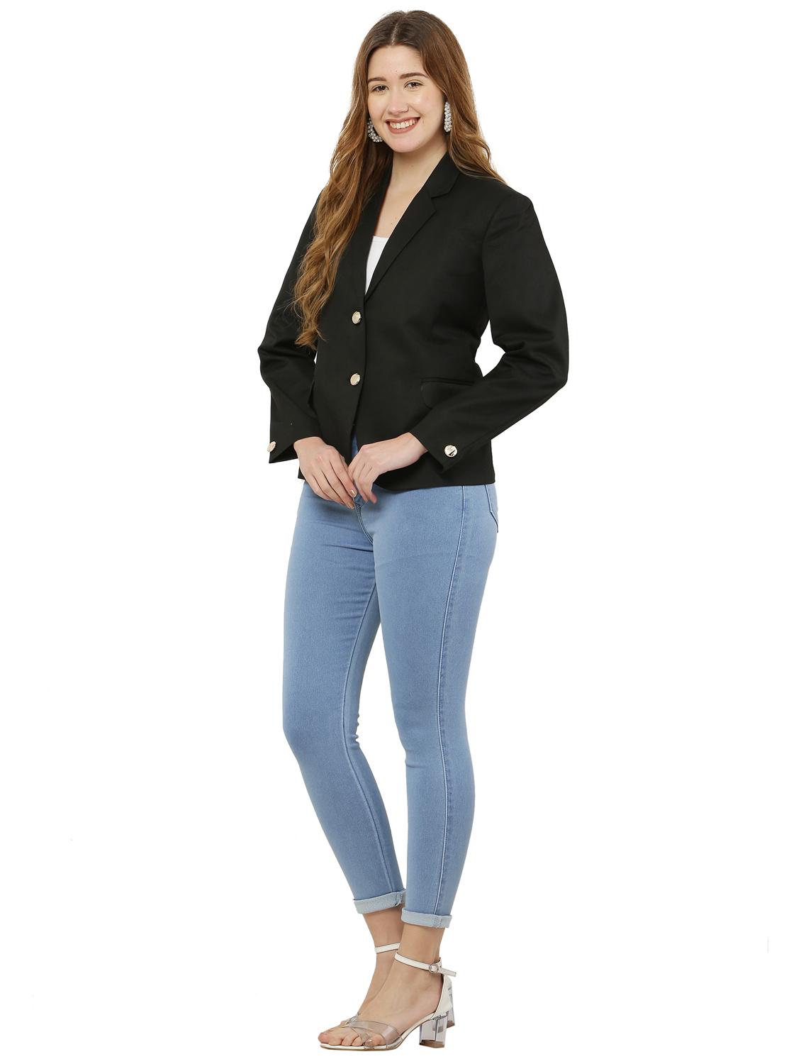 solid black lapel collar casual blazer - 20727366 - Standard Image - 2