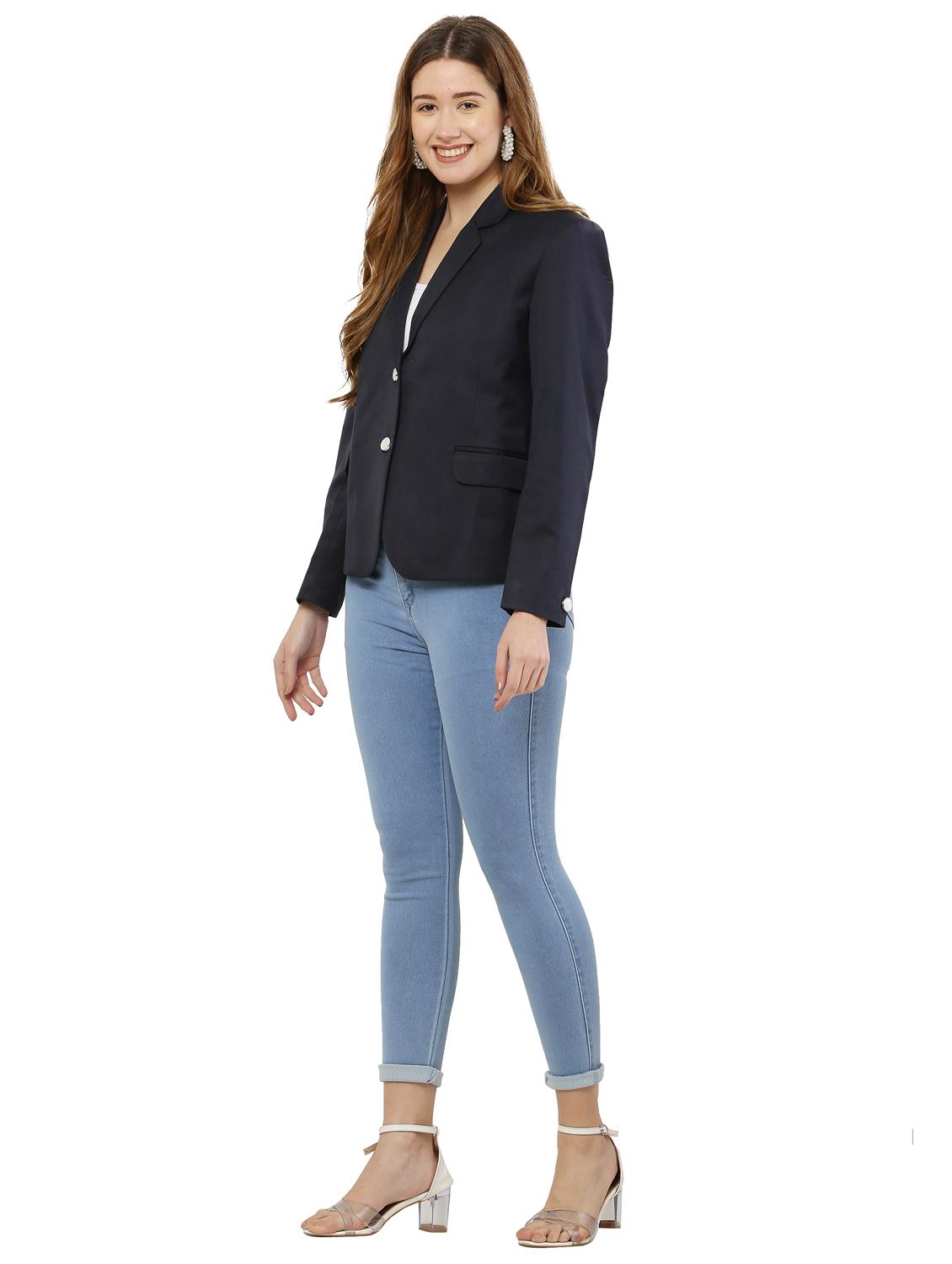 women solid single breasted blazer - 20727367 - Standard Image - 2