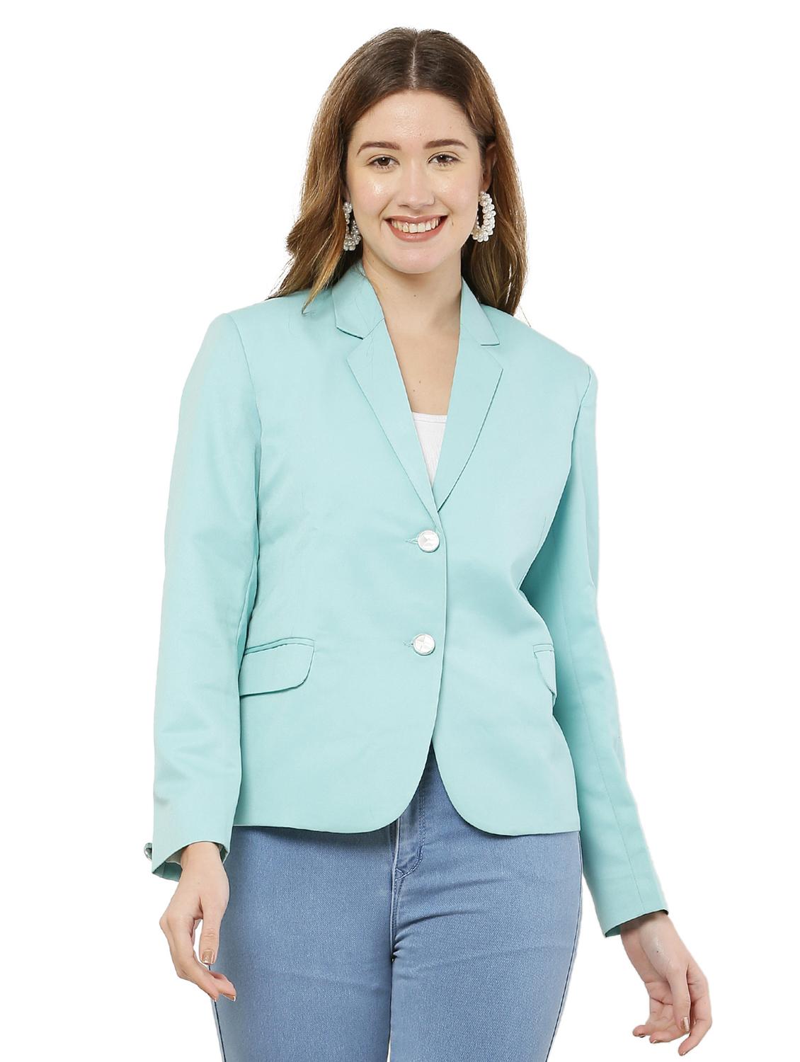 solid light blue lapel collar casual blazer - 20727371 - Zoom Image - 0