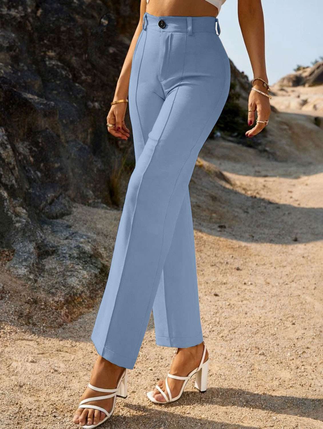 women high rise solid pleated trouser - 20727440 -  Standard Image - 2