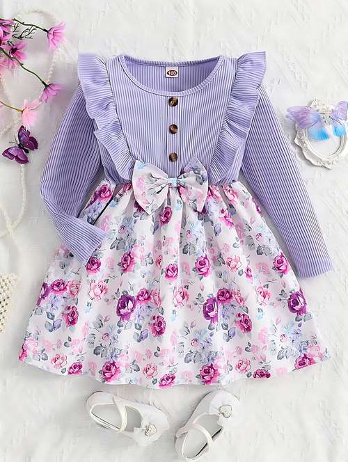 girls floral print lycra frock - 20727542 -  Standard Image - 0