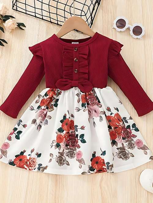 girls floral print lycra frock - 20727543 - Standard Image - 0